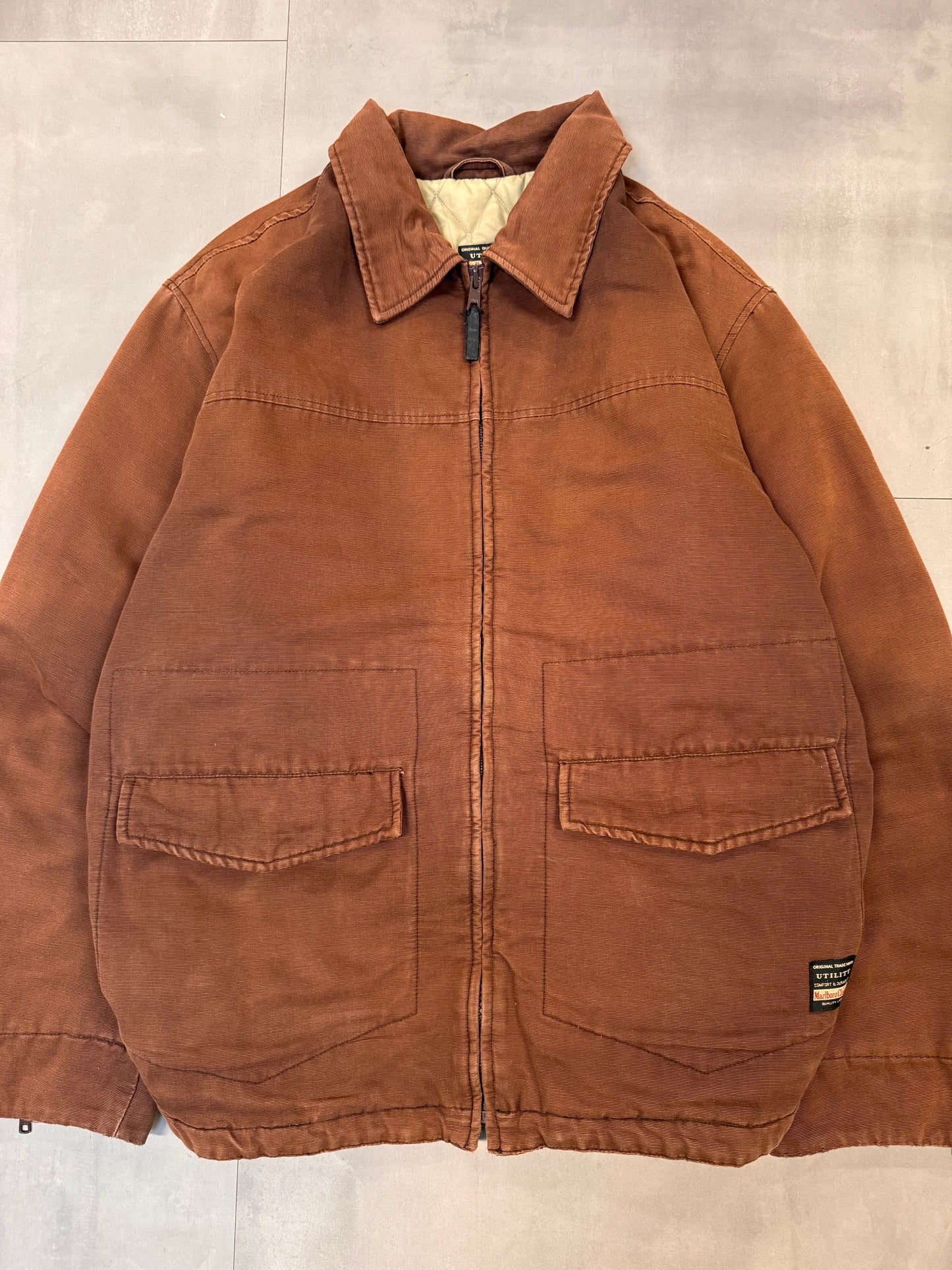 MARLBORO CLASSICS UTILITY PADDED BROWN TRUCKER JACKET - XLARGE