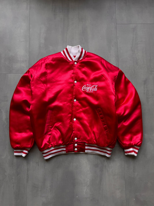 VINTAGE COCA COLA RED SATIN BOMBER JACKET - L