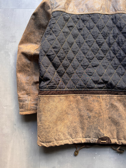 VINTAGE CAMEL ACTIVE BROWN AGED LEATHER JACKET - XL