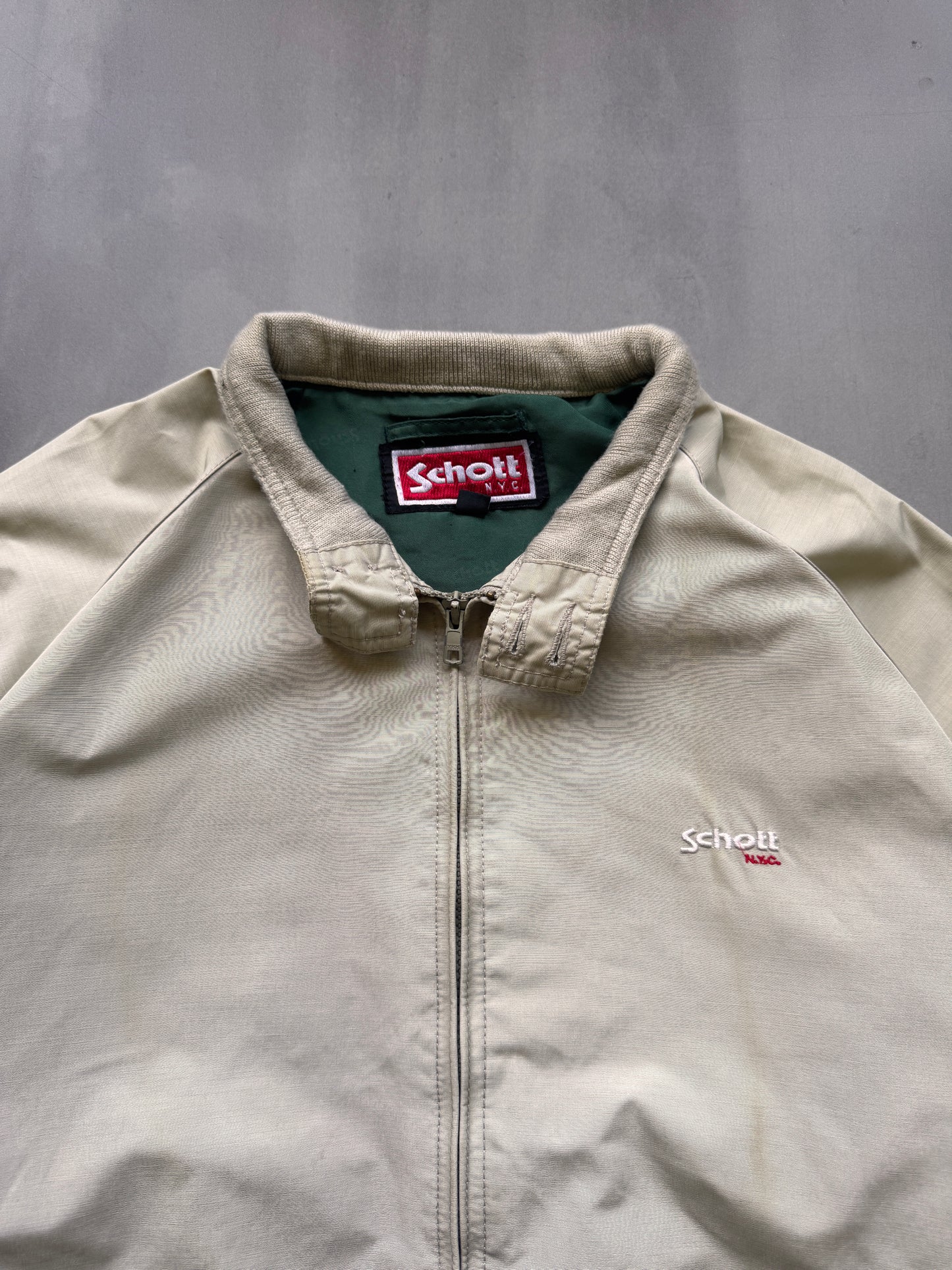 VINTAGE SCHOTT NYC BEIGE TRUCKER JACKET - L