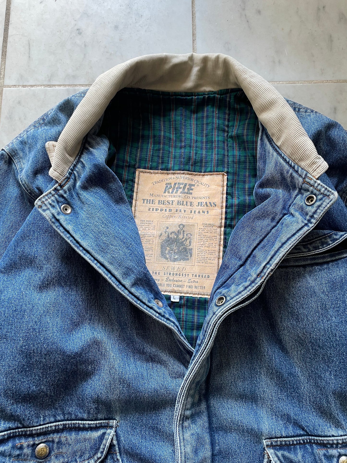 RIFLE BLUE DENIM JEAN CHORE JACKET - LARGE/XLARGE