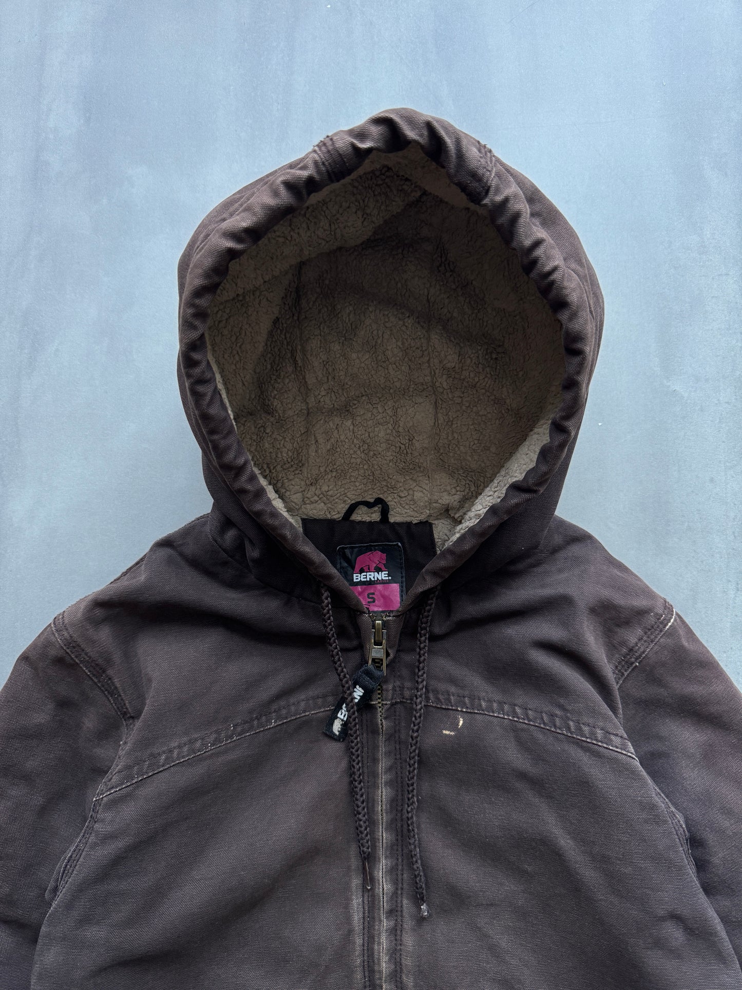 VINTAGE BERNE DARK BROWN SHERPA LINED ACTIVE JACKET - S