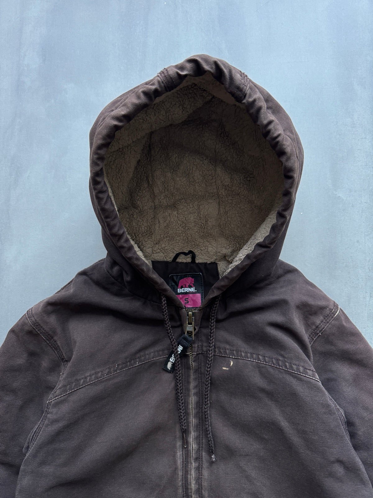 VINTAGE BERNE DARK BROWN SHERPA LINED ACTIVE JACKET - S