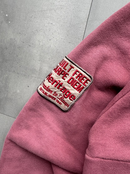 VINTAGE JEEP FADED RED 1/4 ZIP HOODIE - S