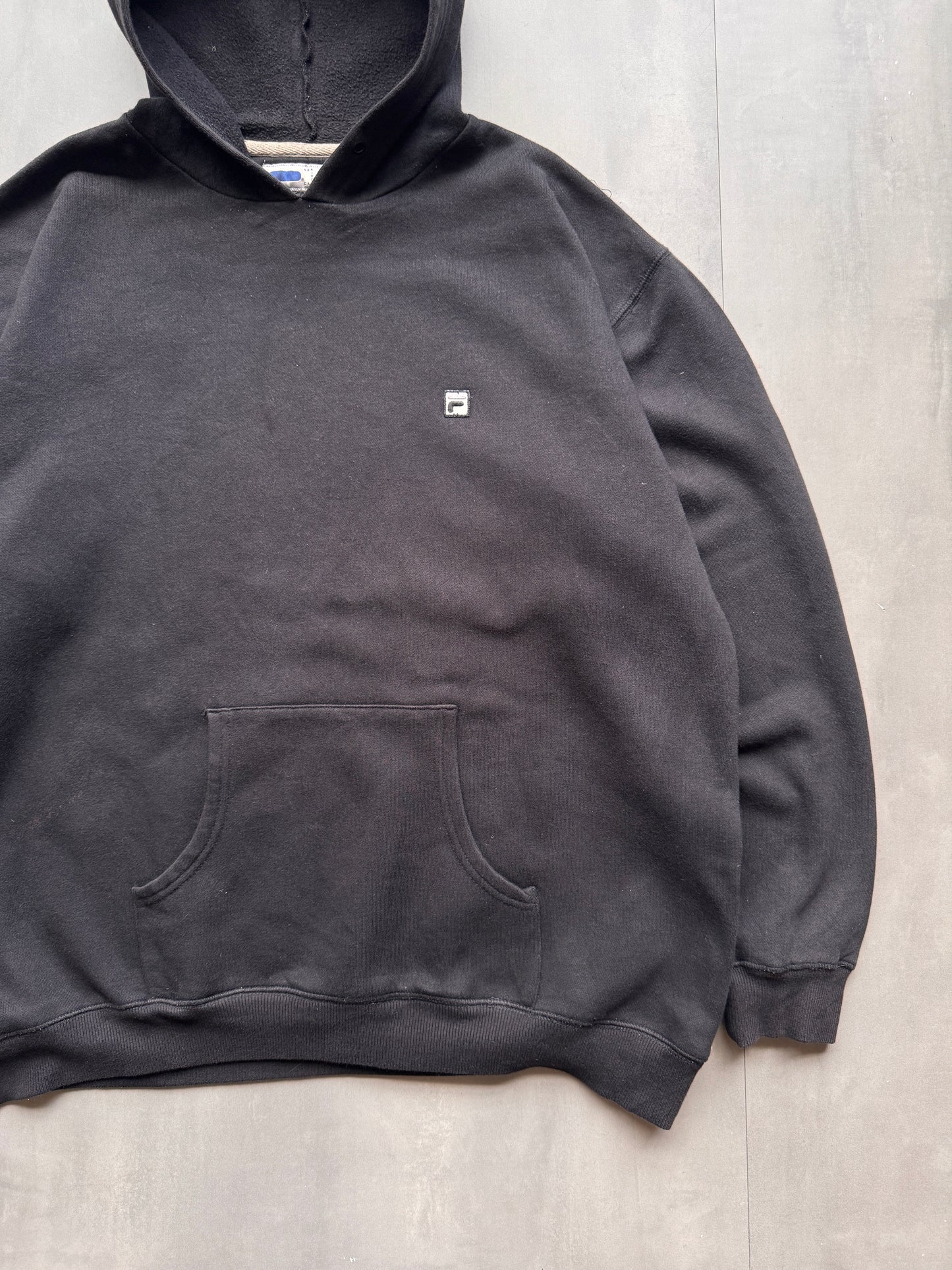 VINTAGE FILA BLACK HOODIE - XL