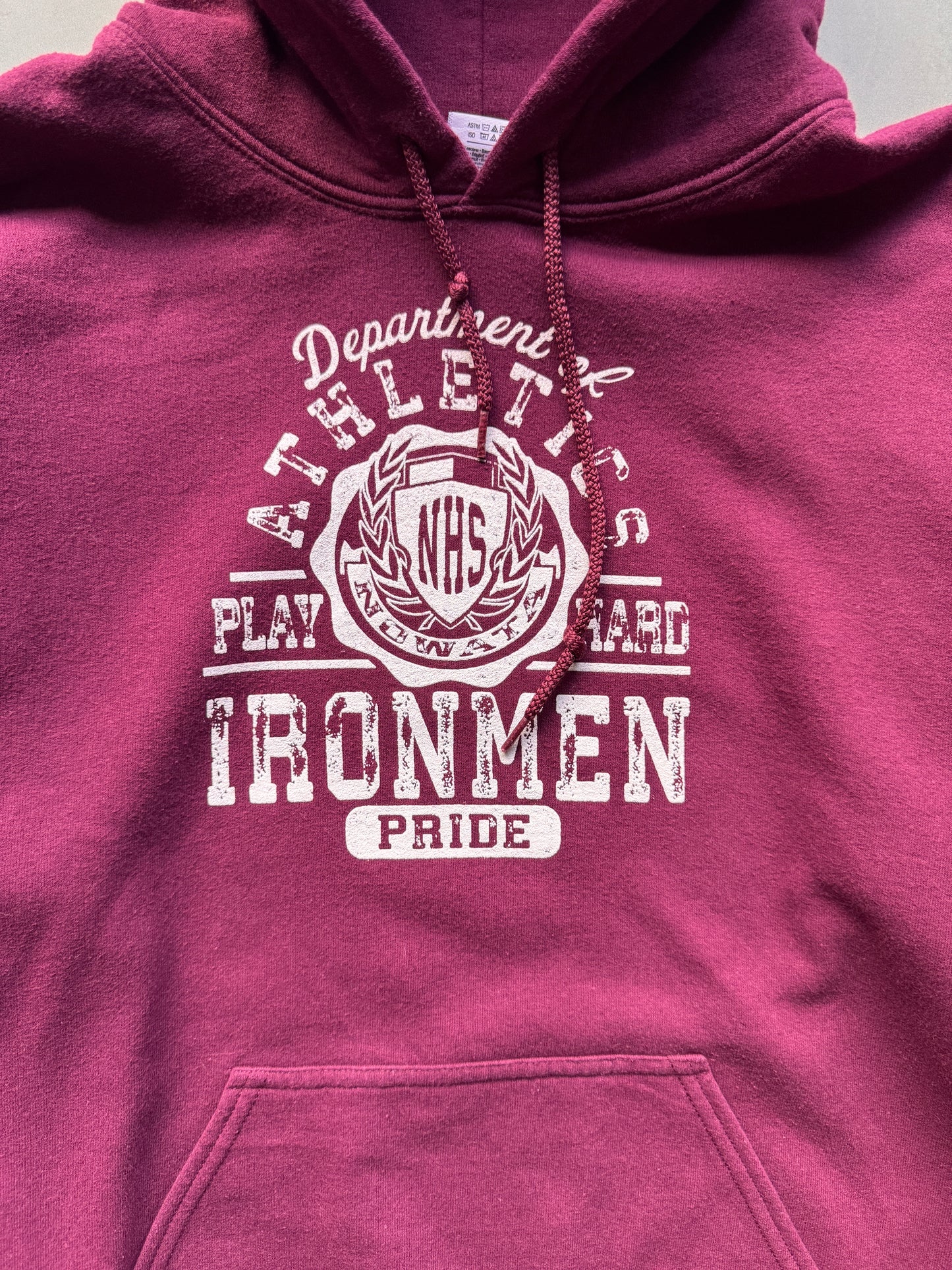 VINTAGE NHS IRONMEN BURGUNDY HOODIE - S