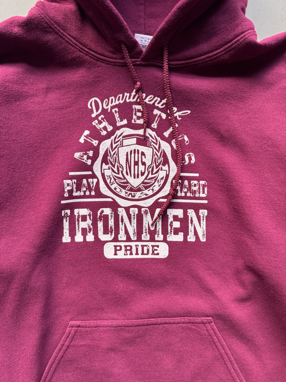 VINTAGE NHS IRONMEN BURGUNDY HOODIE - S