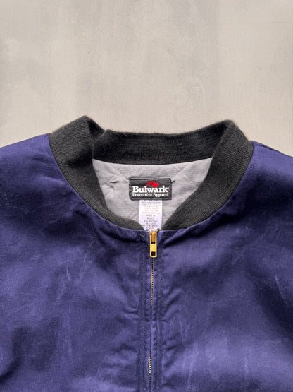 VINTAGE BULWARK FIRE RESISTANT FADED NAVY BOMBER JACKET - XXXXL