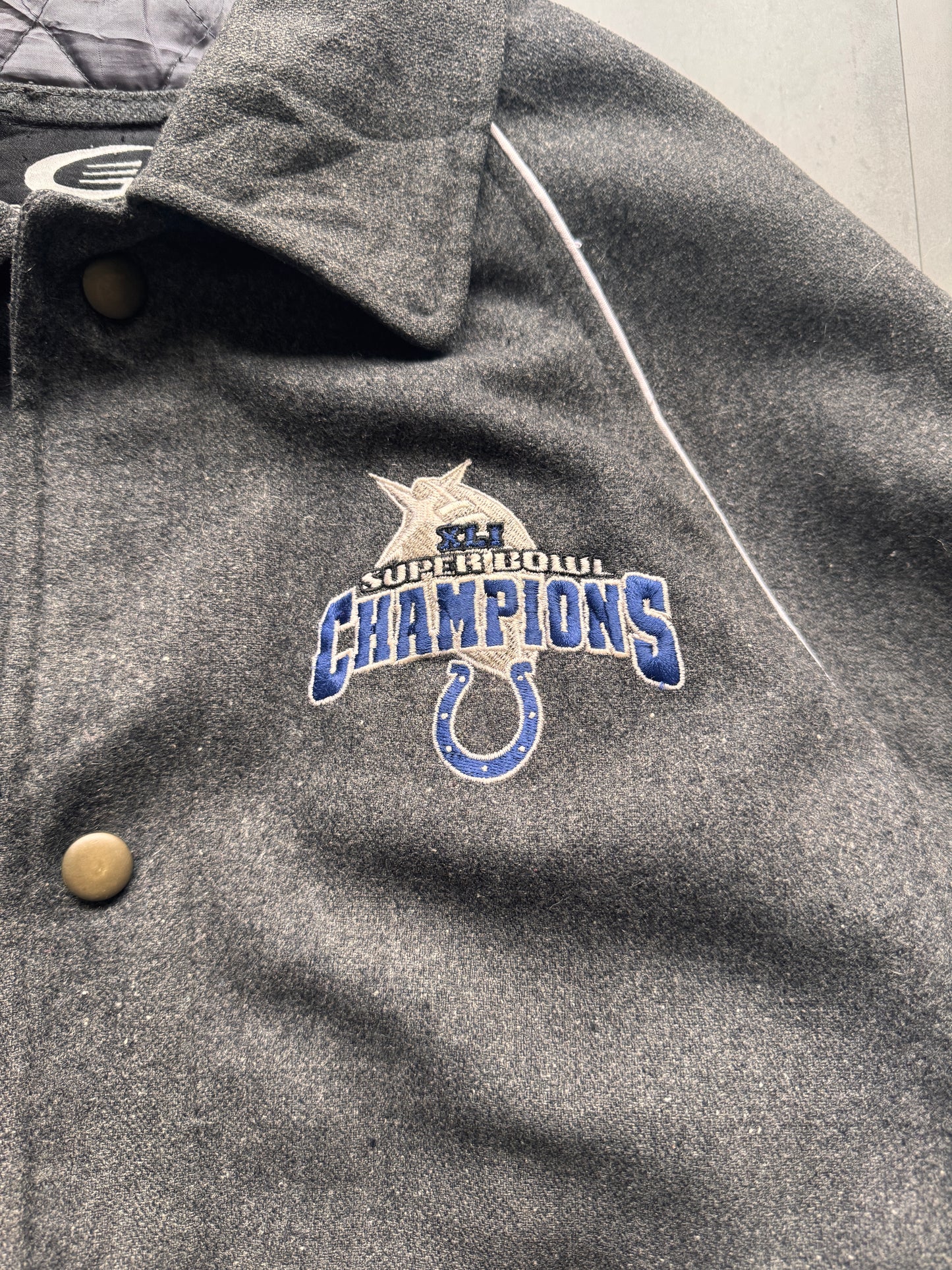 VINTAGE NFL INDIANAPOLIS COLTS GREY WOOL VARSITY JACKET - XXL