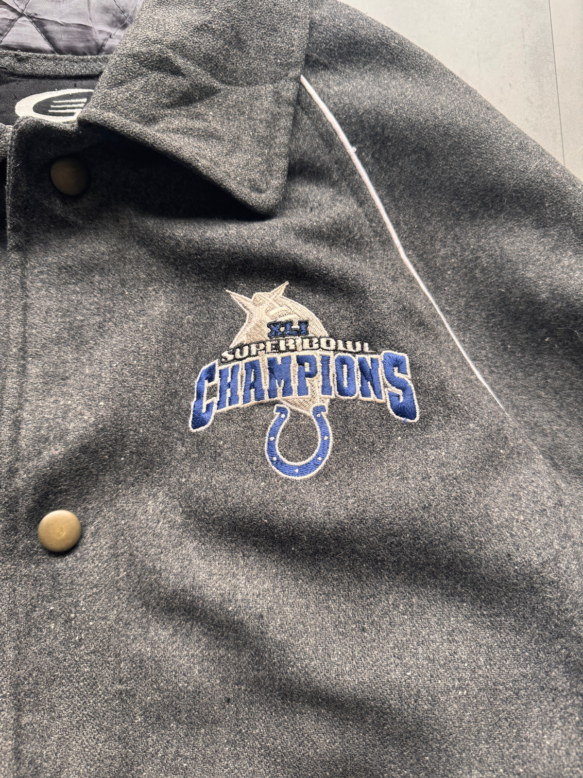 VINTAGE NFL INDIANAPOLIS COLTS GREY WOOL VARSITY JACKET - XXL