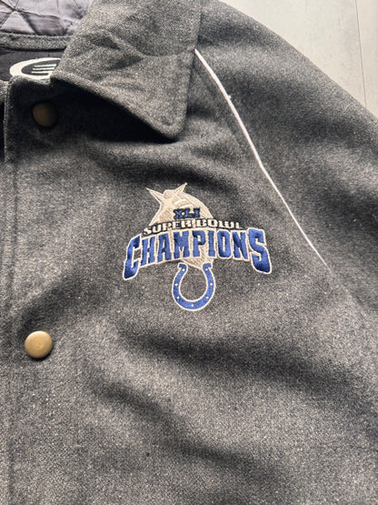 VINTAGE NFL INDIANAPOLIS COLTS GREY WOOL VARSITY JACKET - XXL