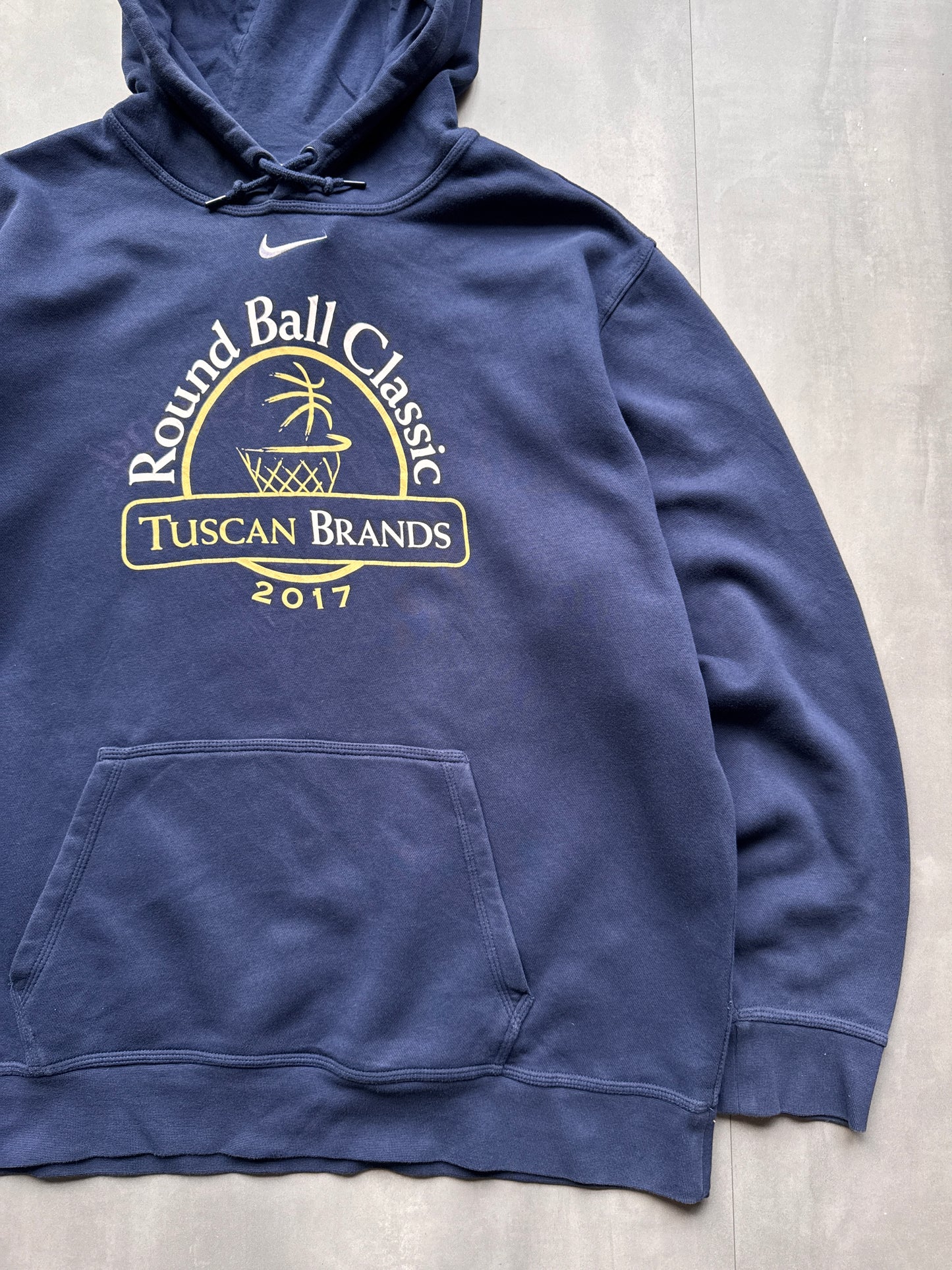VINTAGE NIKE ROUND BALL CLASSIC NAVY HOODIE - XL