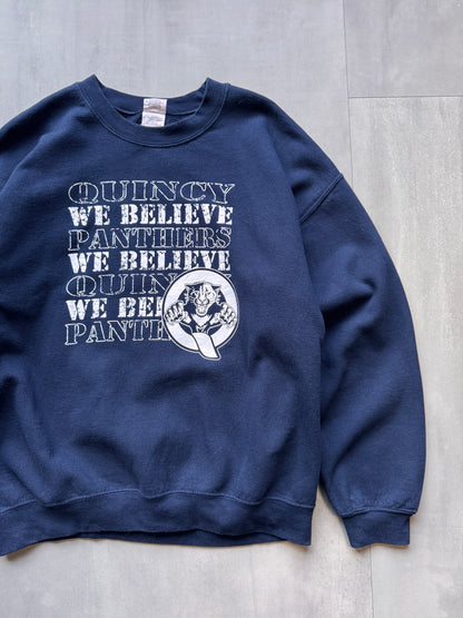 VINTAGE QUINCY PANTHERS NAVY SWEATER - LARGE