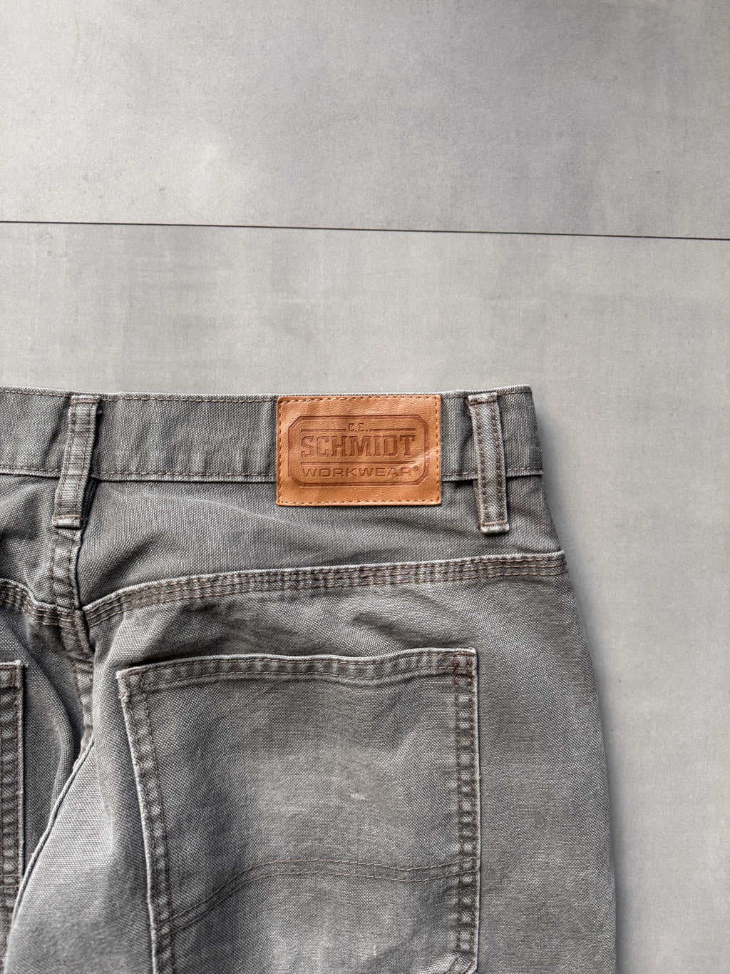 VINTAGE SCHMIDT DISTRESSED FADED GREY CARPENTER PANTS - 32