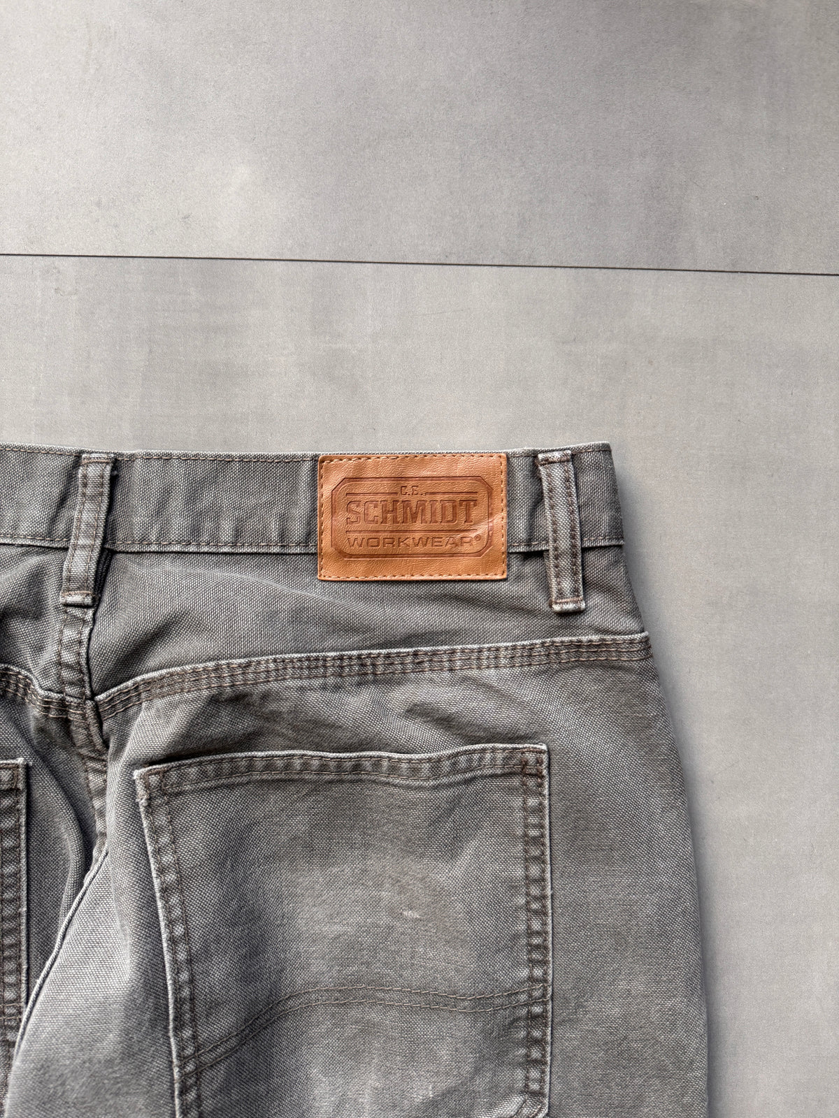 VINTAGE SCHMIDT DISTRESSED FADED GREY CARPENTER PANTS - 32