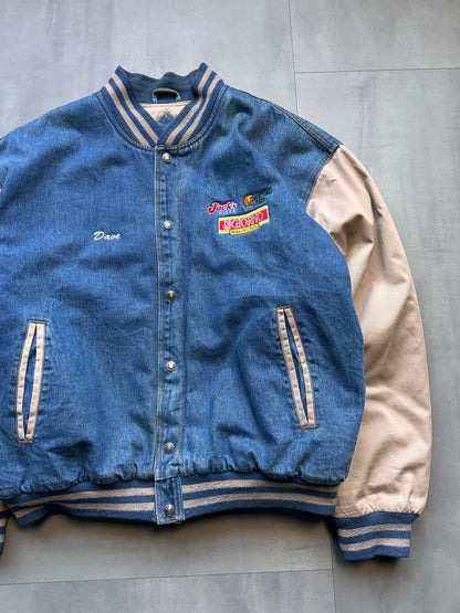 'PIZZA DI GIORNO' PADDED DENIM BASEBALL JACKET - XLARGE/XXLARGE