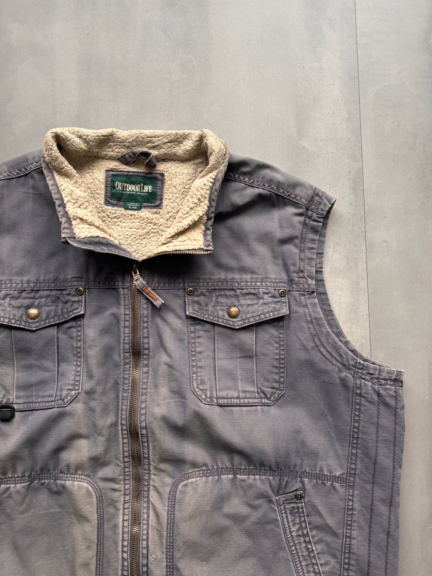 VINTAGE OUTDOOR LIFE GREY SHERPA LINED WORK GILET- XL