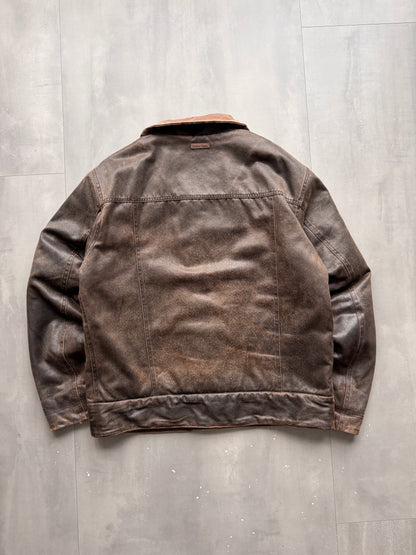 VINTAGE MARLBORO CLASSICS DARK BROWN LEATHER JACKET - L
