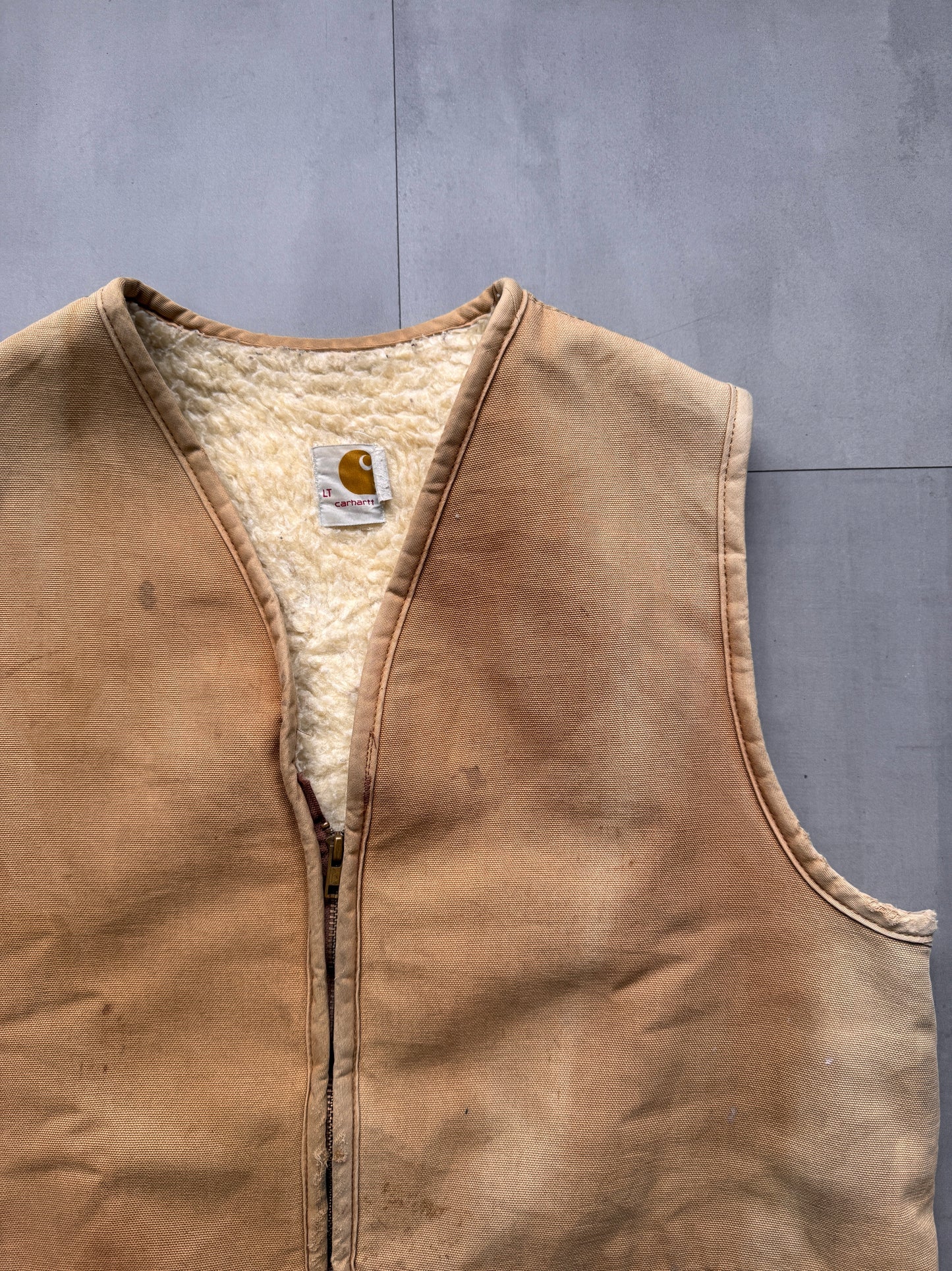 VINTAGE CARHARTT SHERPA LINED TAN WORK GILET - LARGE