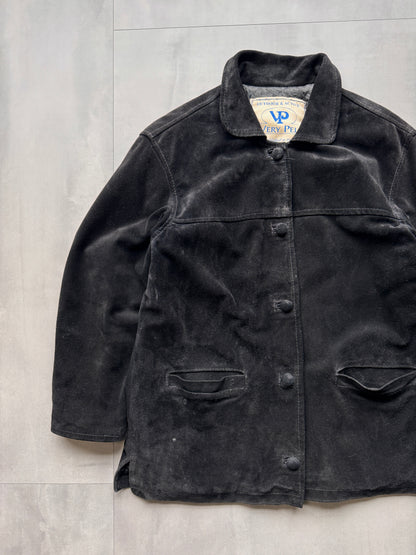 VINTAGE BLACK SUEDE LEATHER JACKET - MEDIUM