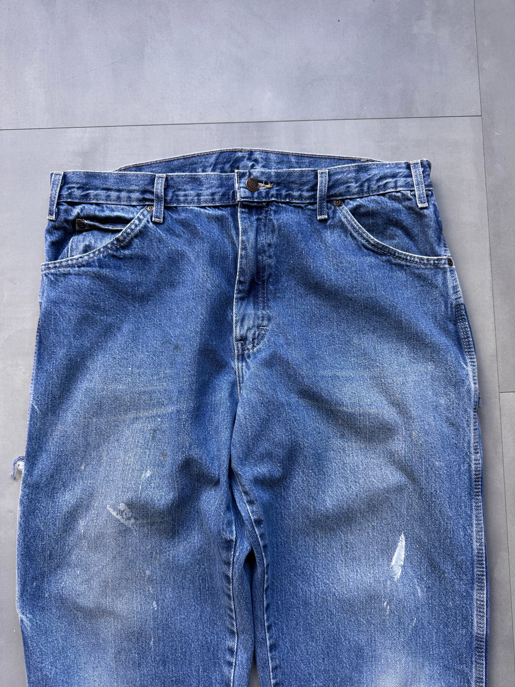 VINTAGE DICKIES LIGHT WASHED DISTRESSED DENIM CARPENTER PANTS - 32