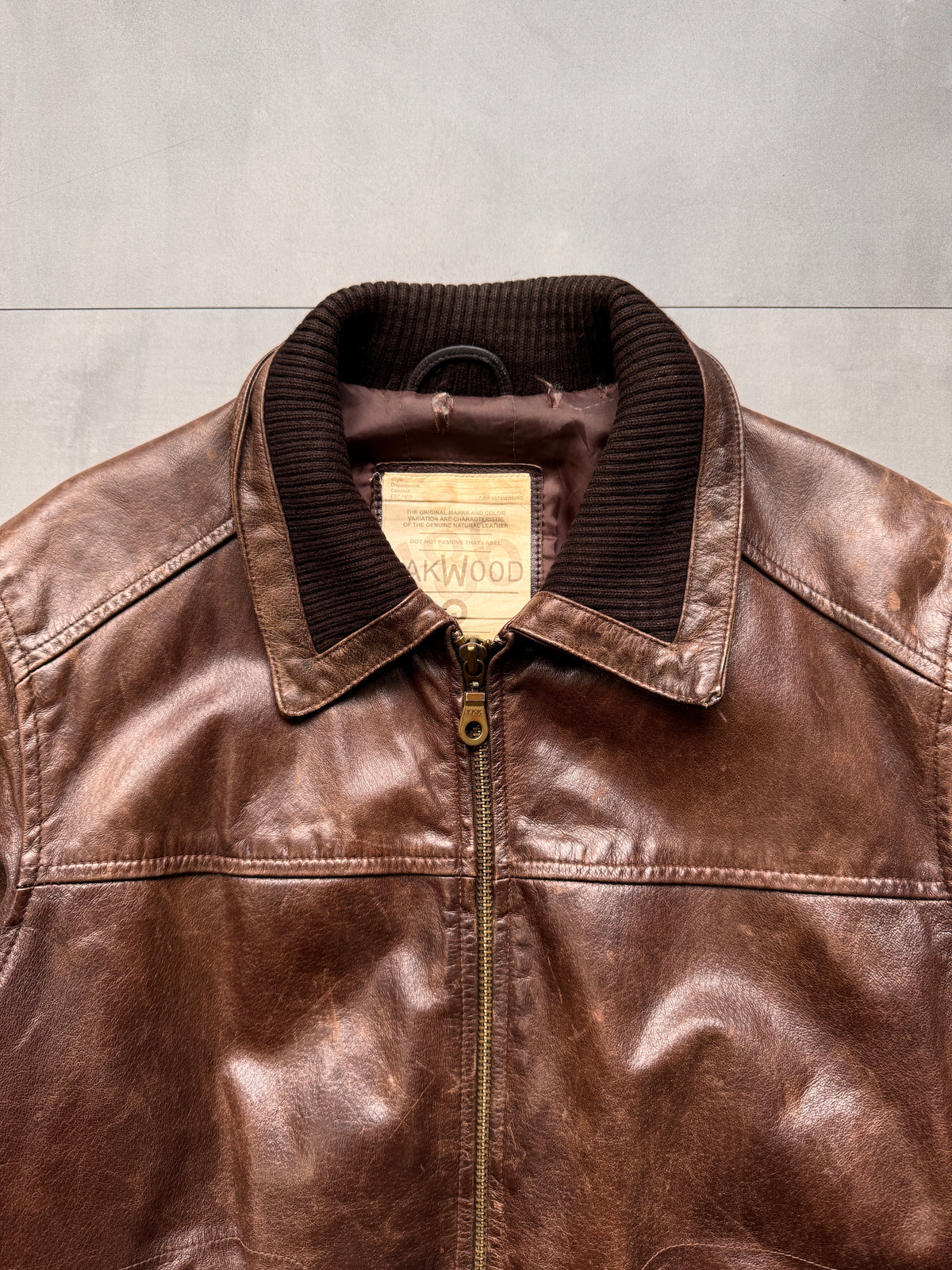 VINTAGE OAKWOOD BROWN LEATHER JACKET - M