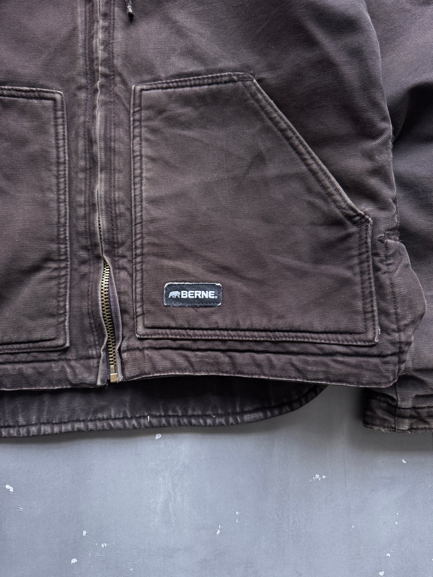 VINTAGE BERNE DARK BROWN SHERPA LINED ACTIVE JACKET - S