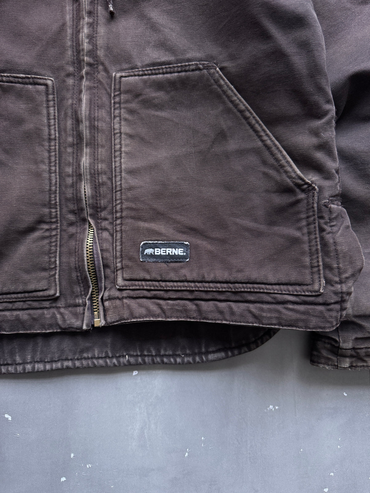 VINTAGE BERNE DARK BROWN SHERPA LINED ACTIVE JACKET - S