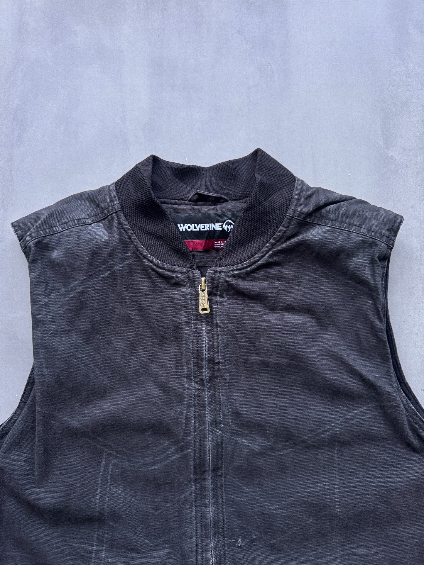 VINTAGE WOLVERINE FADED BLACK WORKWEAR GILET - XL