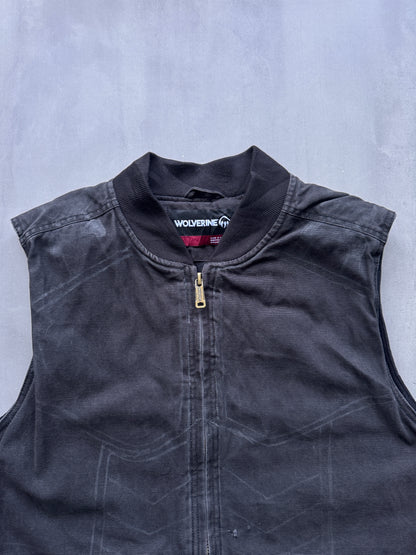 VINTAGE WOLVERINE FADED BLACK WORKWEAR GILET - XL