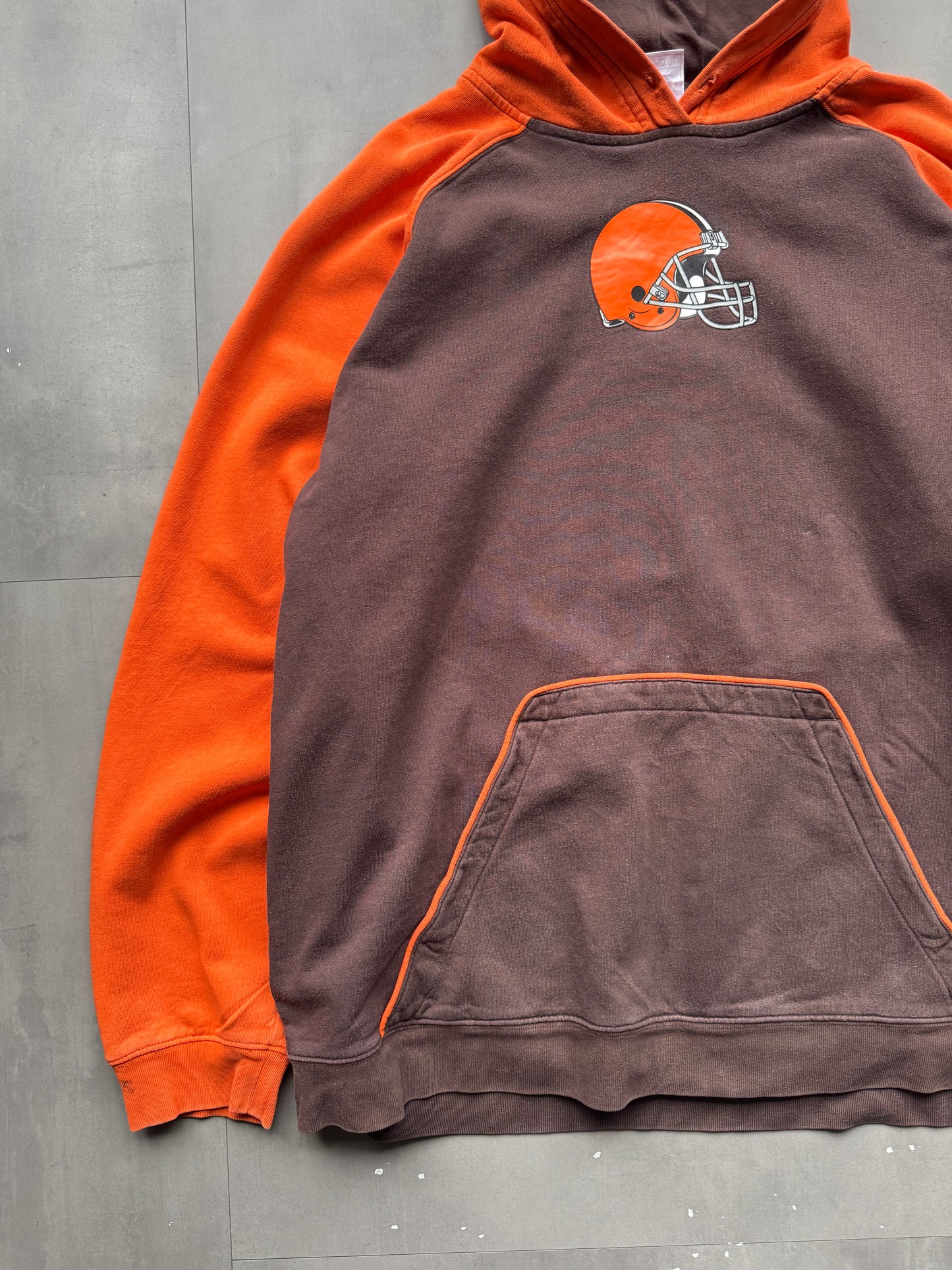VINTAGE NFL CLEVELAND BROWNS ORANGE/BROWN HOODIE - XL