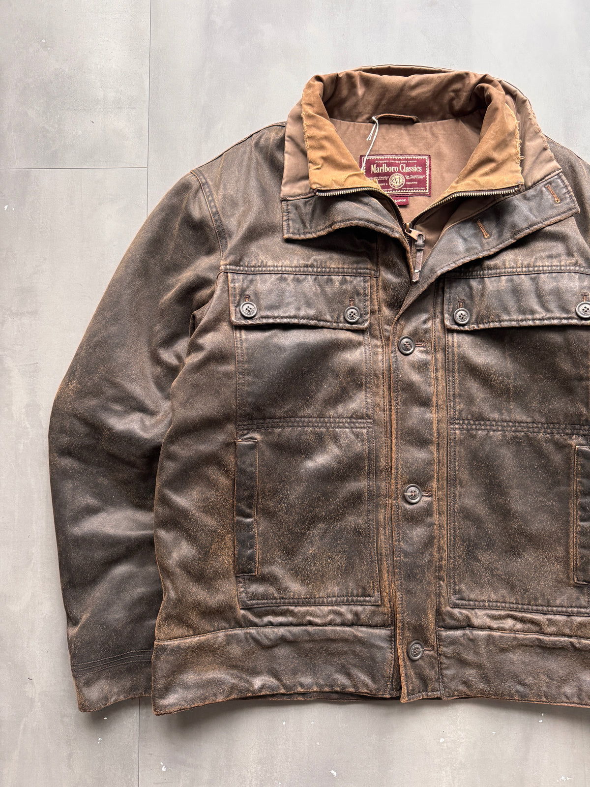 VINTAGE MARLBORO CLASSICS DARK BROWN LEATHER JACKET - L