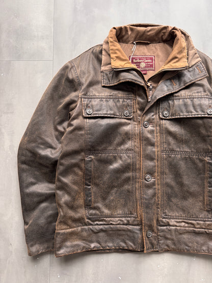 VINTAGE MARLBORO CLASSICS DARK BROWN LEATHER JACKET - L