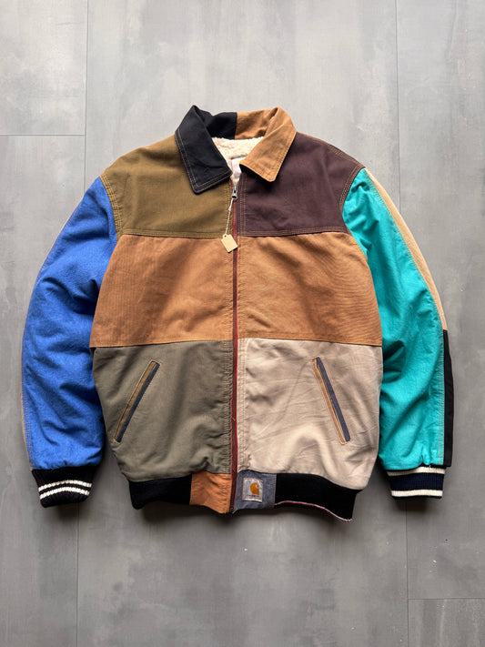 VINTAGE CARHARTT REWORKED SHERPA LINED MULTICOLOR DETROIT JACKET - S