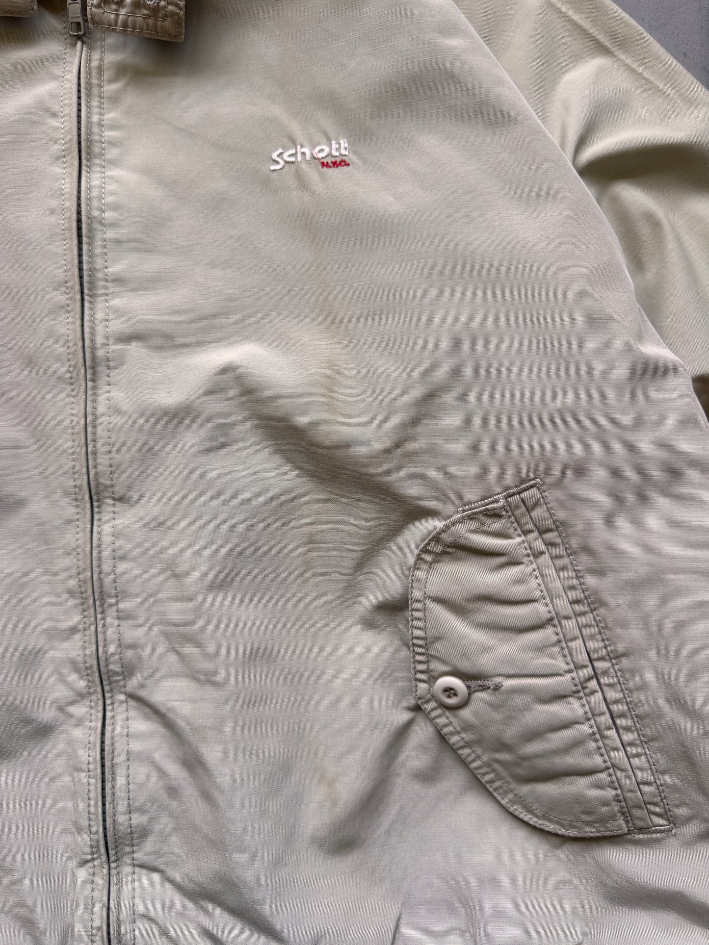 VINTAGE SCHOTT NYC BEIGE TRUCKER JACKET - L