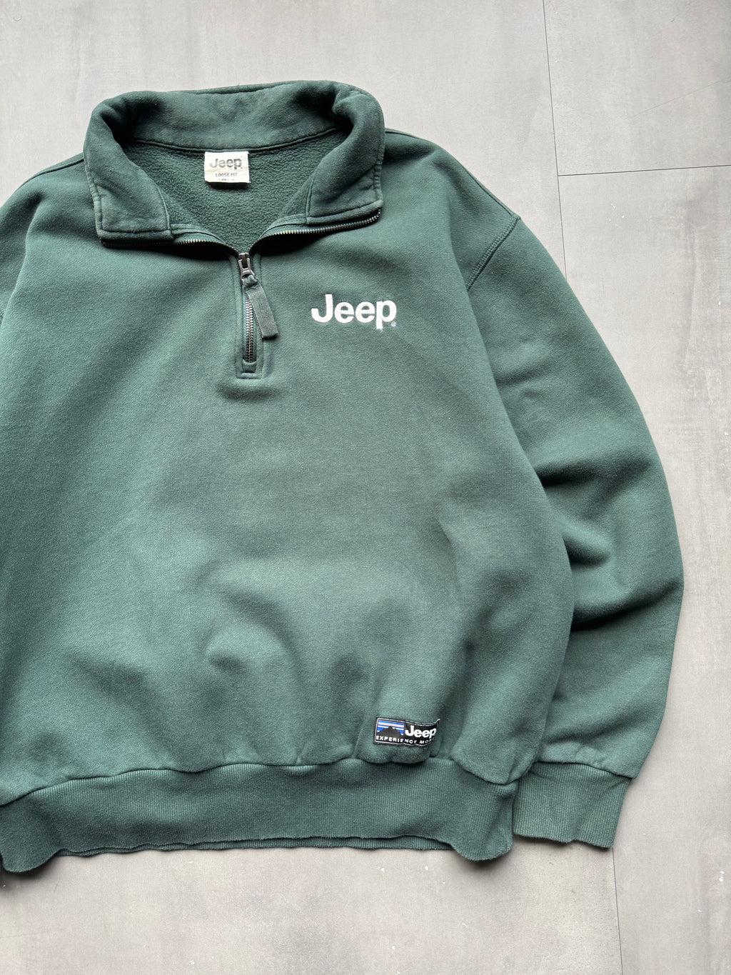 VINTAGE JEEP GREEN 1/4 ZIP SWEATER - L