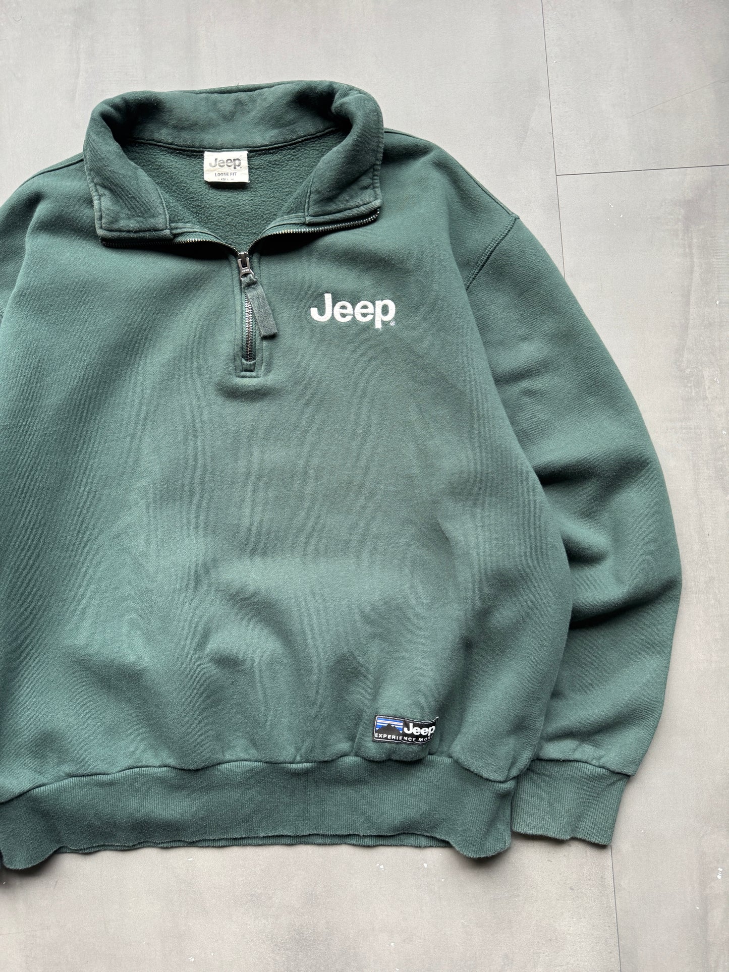 VINTAGE JEEP GREEN 1/4 ZIP SWEATER - L