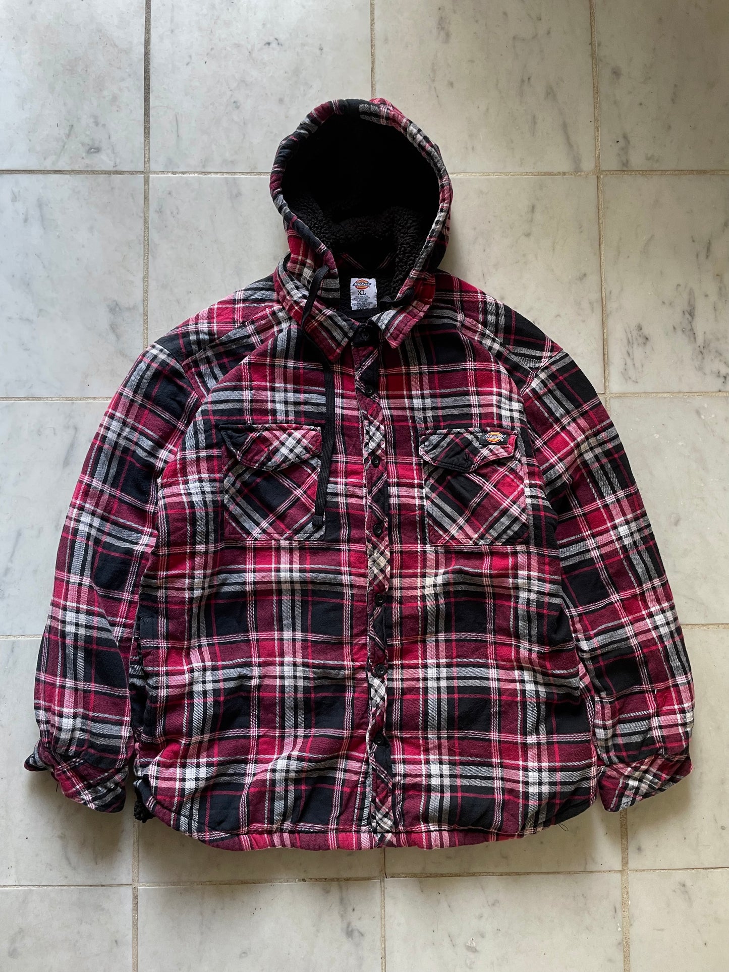 DICKIES FLEECE-LINED HOODED FLANNEL JACKET - XLARGE