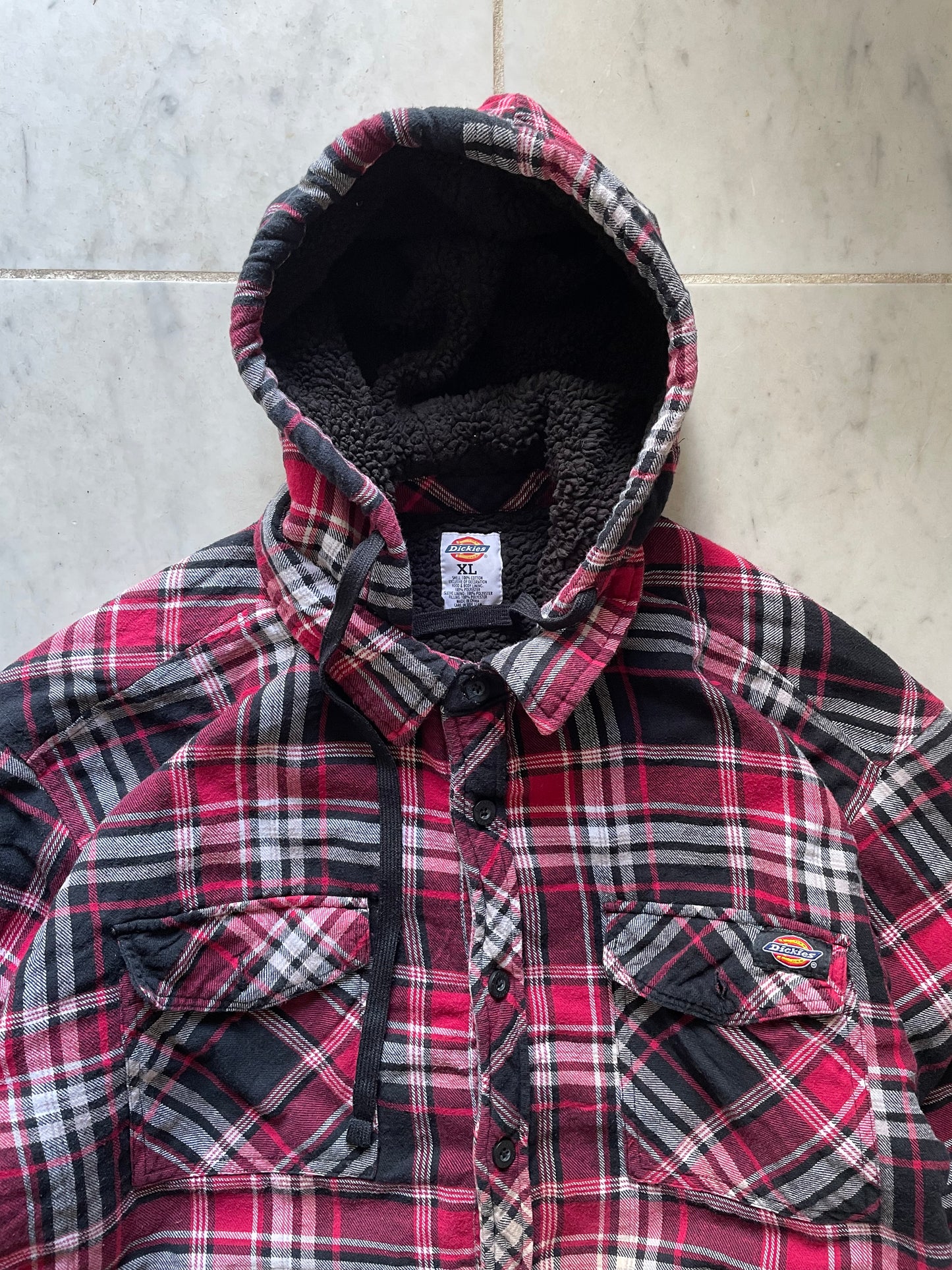 DICKIES FLEECE-LINED HOODED FLANNEL JACKET - XLARGE