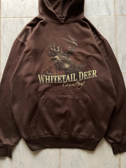 WHITETAIL DEER COUNTRY BROWN HOODIE - LARGE