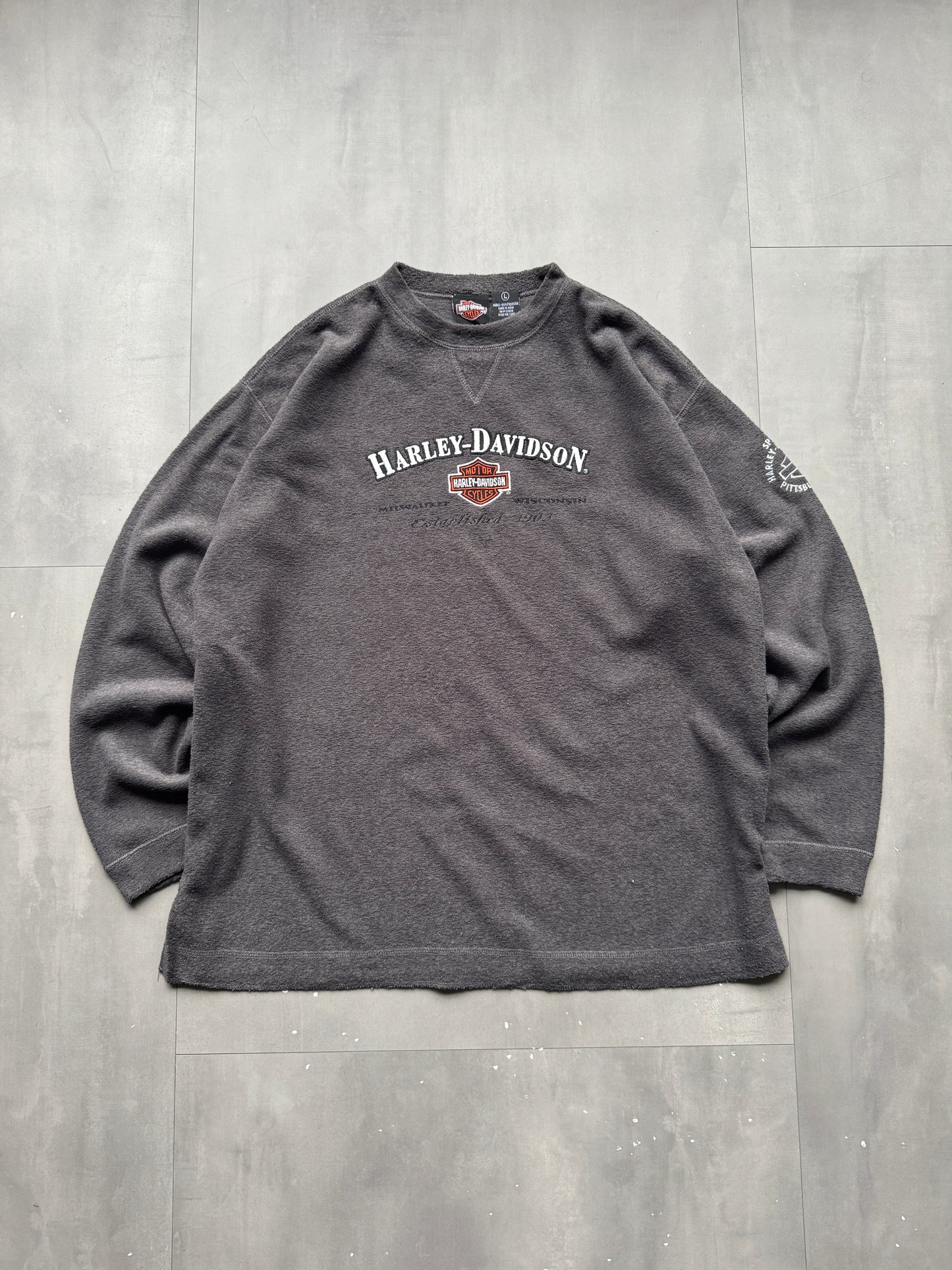 VINTAGE HARLEY DAVIDSON GREY FLEECE SWEATER - L
