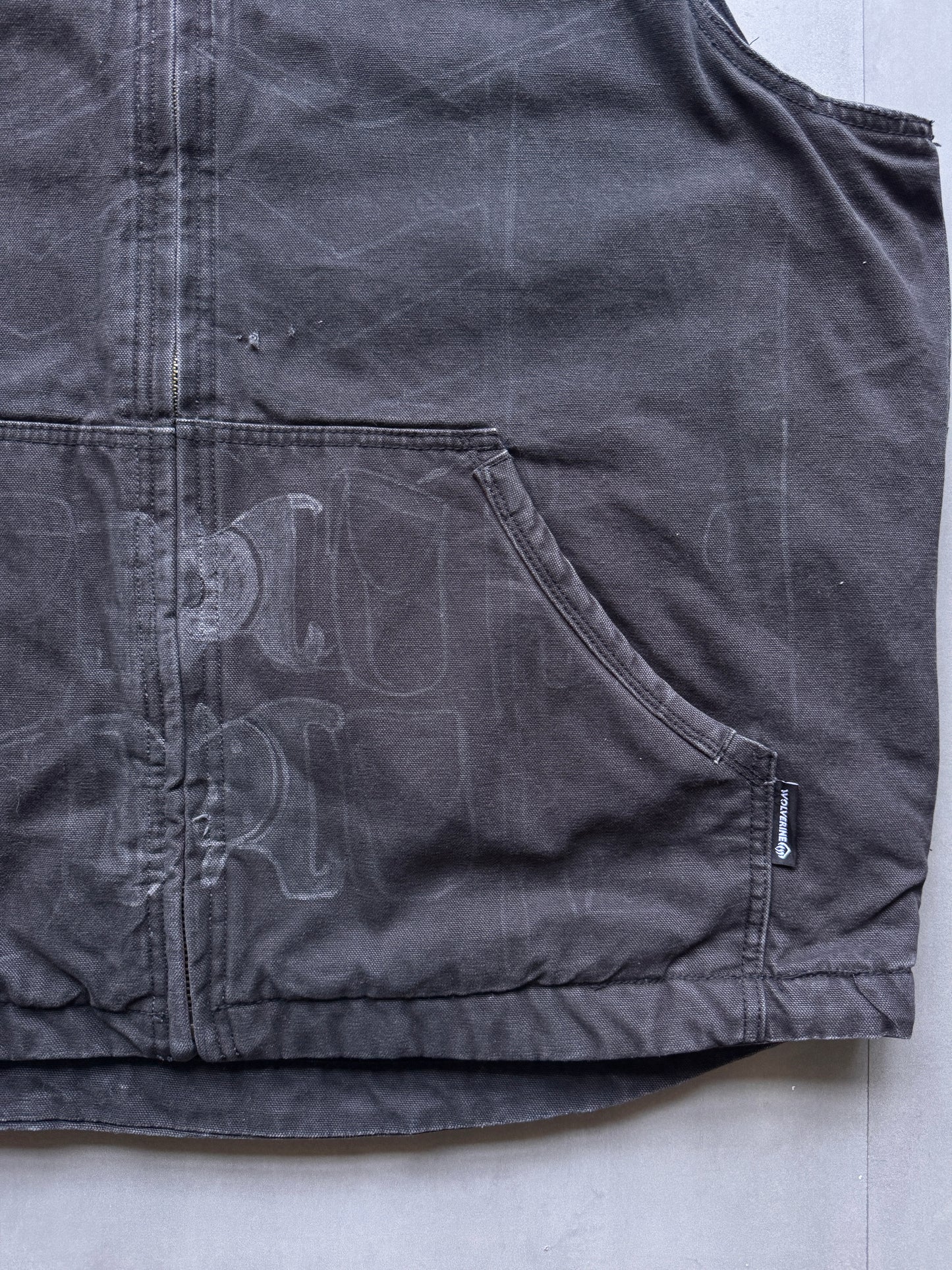 VINTAGE WOLVERINE FADED BLACK WORKWEAR GILET - XL