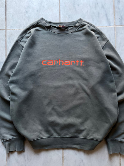 CARHARTT ORANGE LOGO GREY/GREEN SWEATER - LARGE/XLARGE