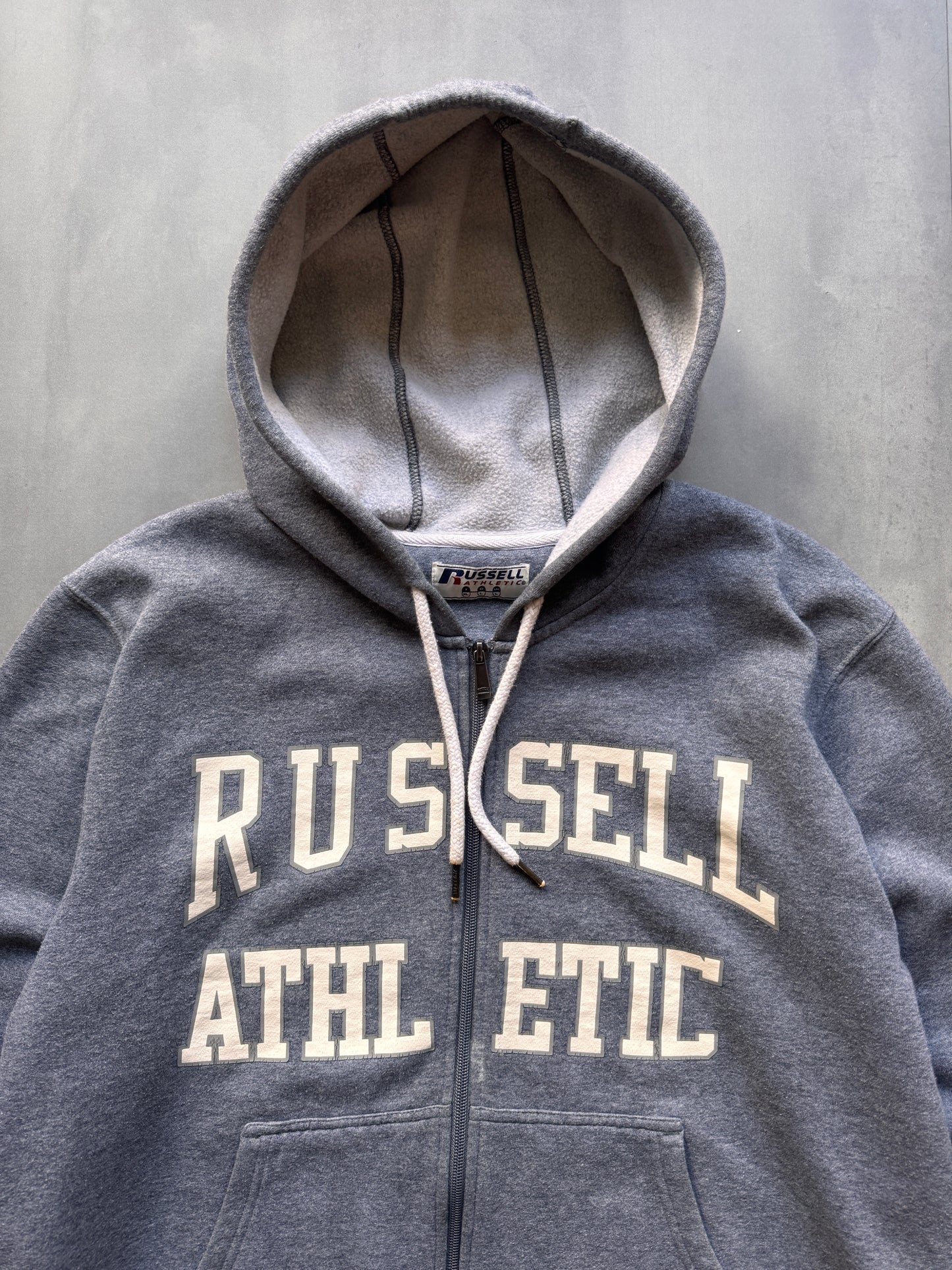 VINTAGE RUSSELL ATHLETIC GREY ZIP UP HOODIE - L