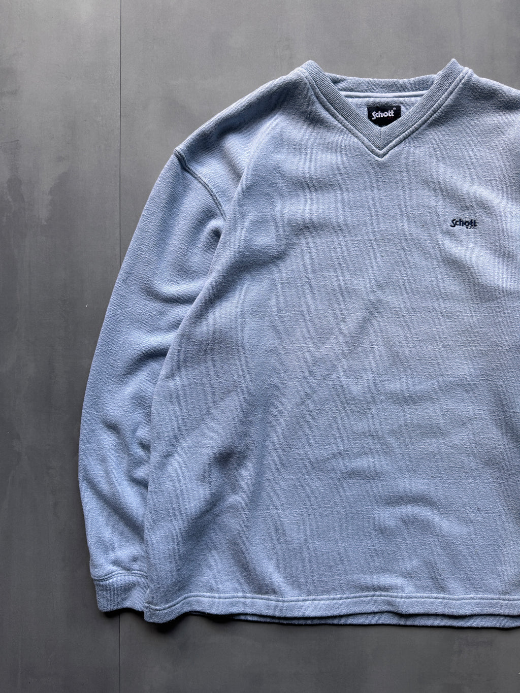 VINTAGE SCHOTT NYC LIGHT BLUE V-NECK SWEATER - L