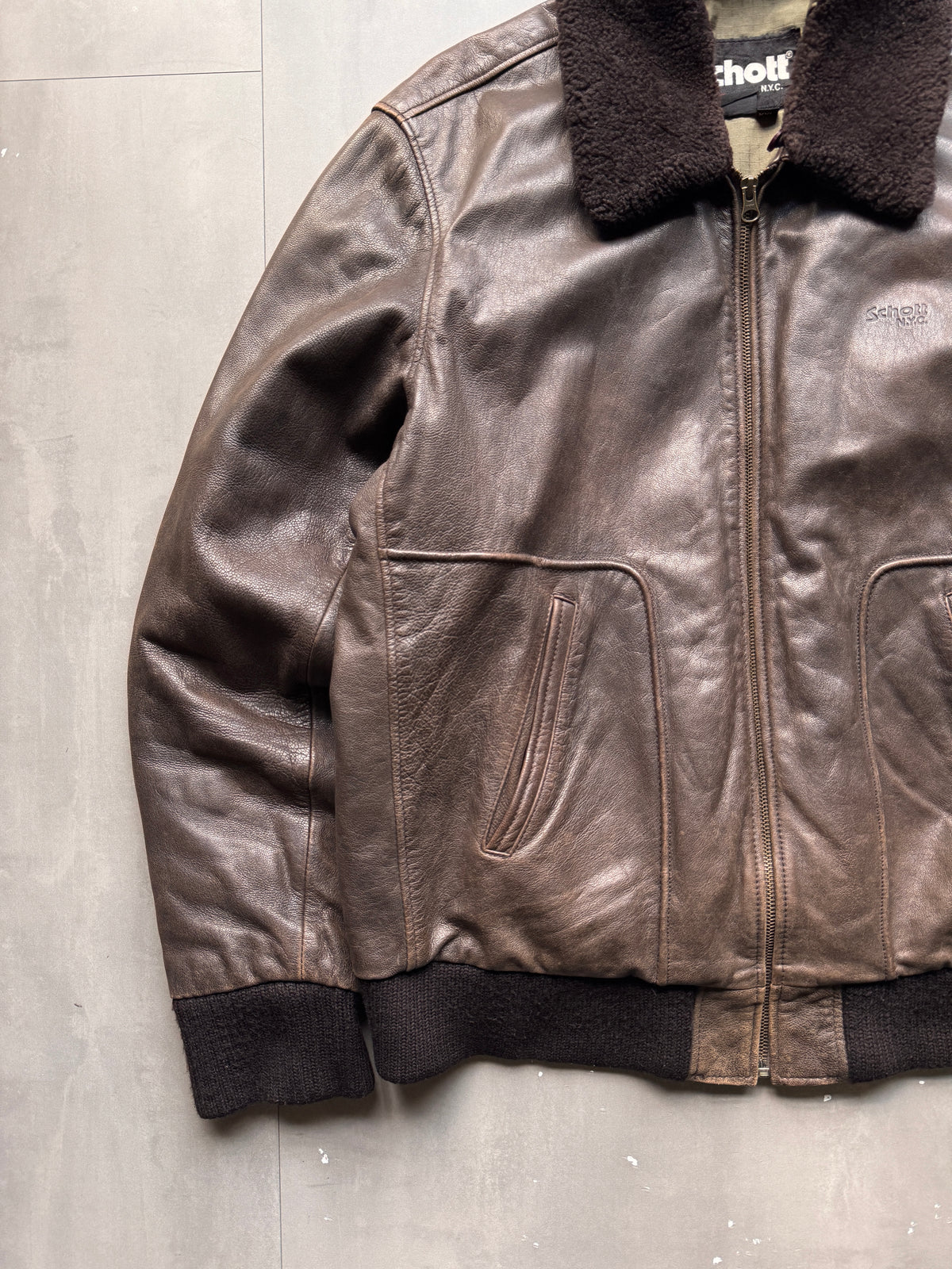 VINTAGE SCHOTT NYC DARK BROWN LEATHER JACKET - XL