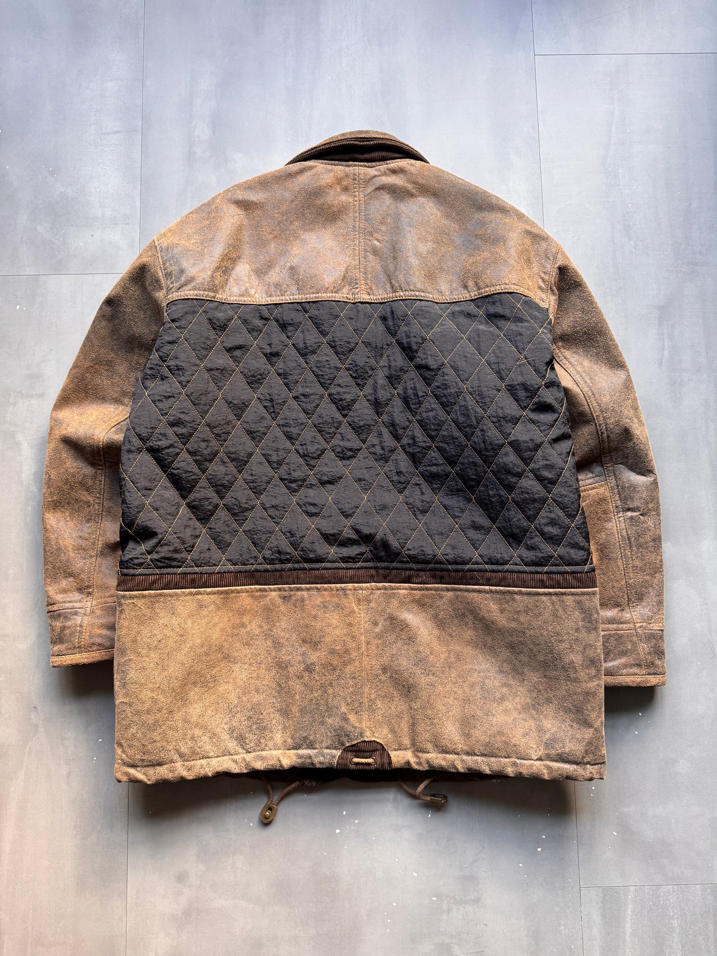 VINTAGE CAMEL ACTIVE BROWN AGED LEATHER JACKET - XL