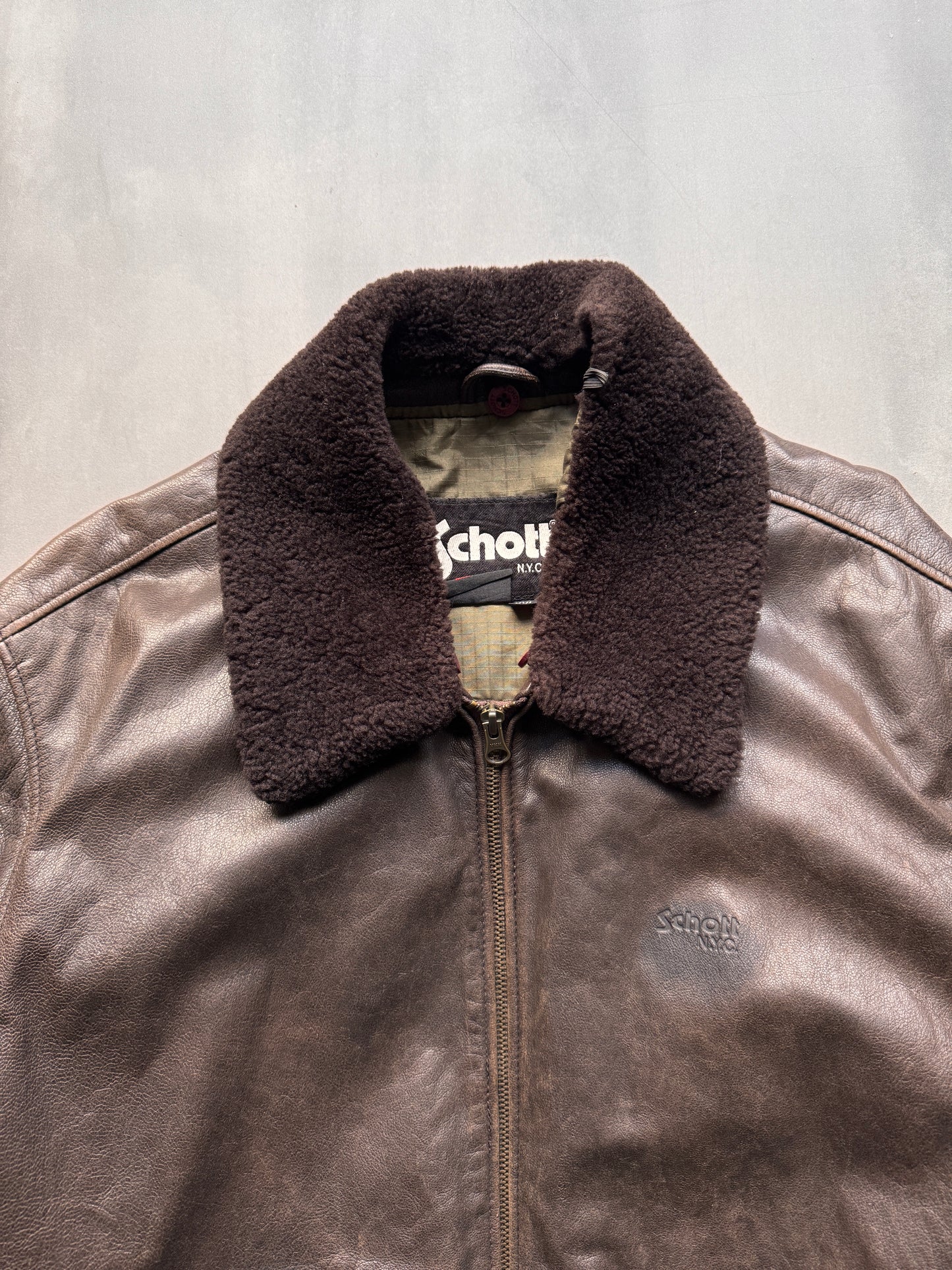 VINTAGE SCHOTT NYC DARK BROWN LEATHER JACKET - XL