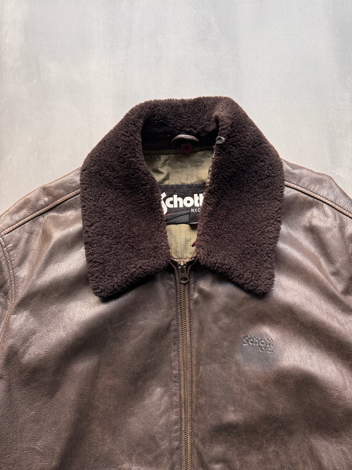 VINTAGE SCHOTT NYC DARK BROWN LEATHER JACKET - XL