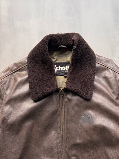 VINTAGE SCHOTT NYC DARK BROWN LEATHER JACKET - XL
